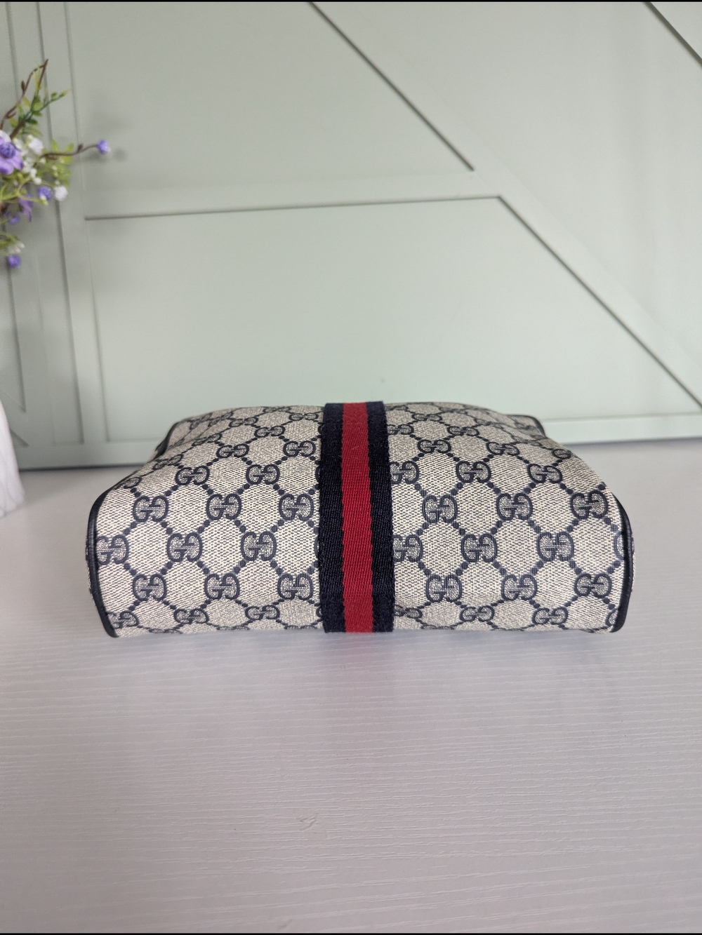 Gucci Ophidia GG Canvas Cosmetic Pouch in Navy/Red - Picture 6 of 15